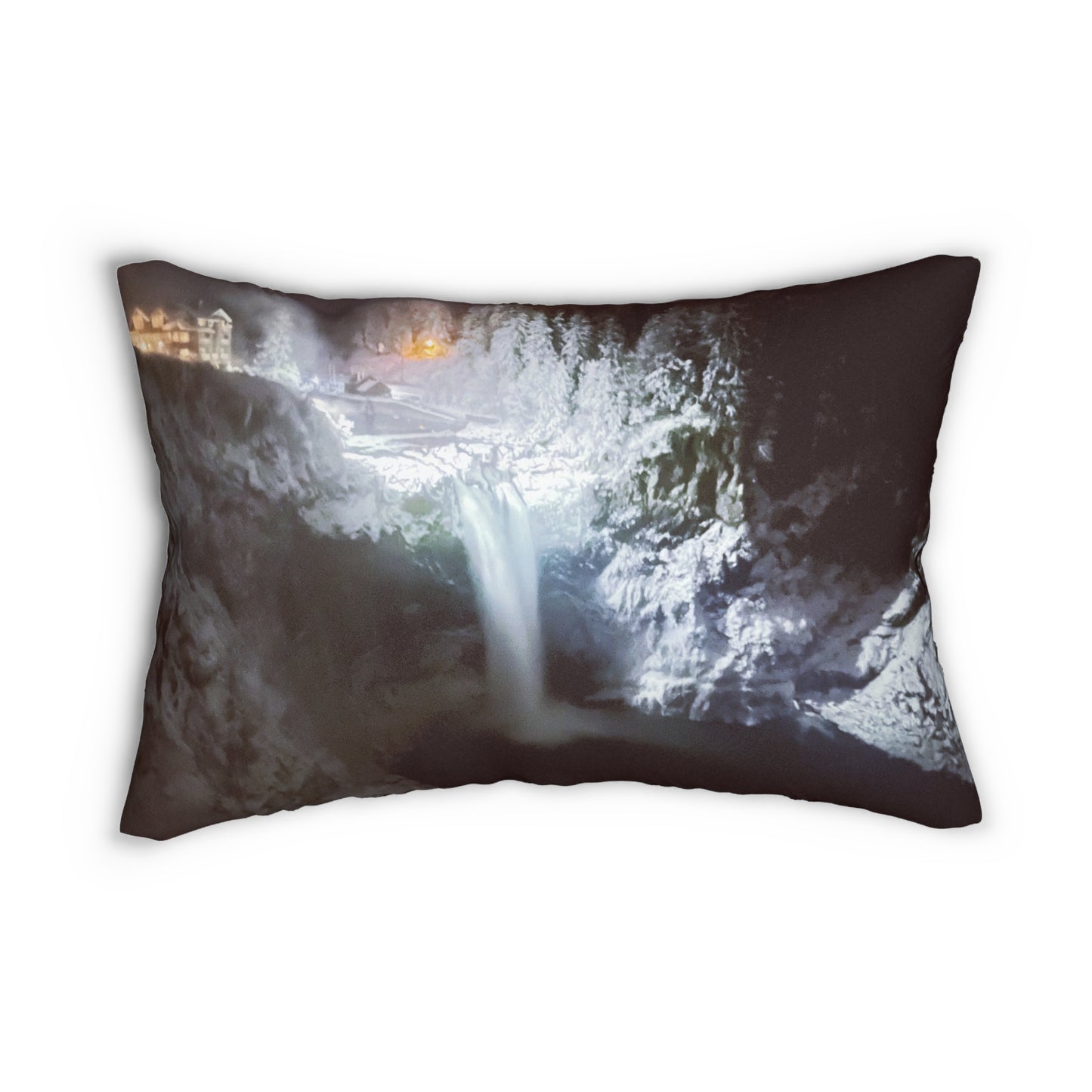 A Wintery Snoqualmie Falls Pillow