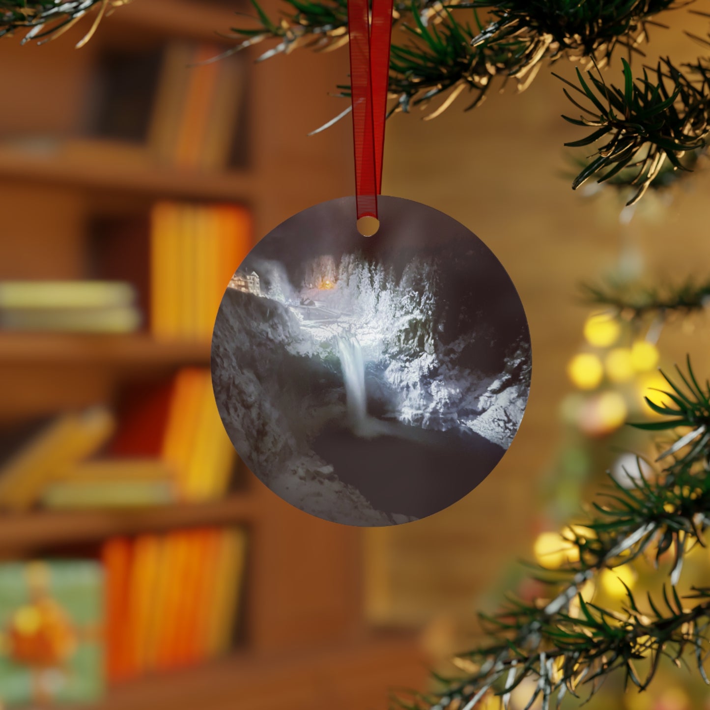 A Wintery Snoqualmie Falls Tree Ornament